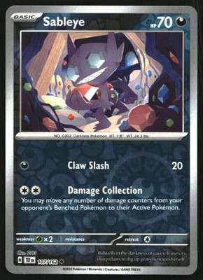 Sableye Reverse Holo Uncommon SV05: Temporal Forces 107/162 NM