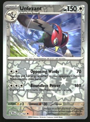 Unfezant Reverse Holo Uncommon SV05: Temporal Forces 135/162 NM