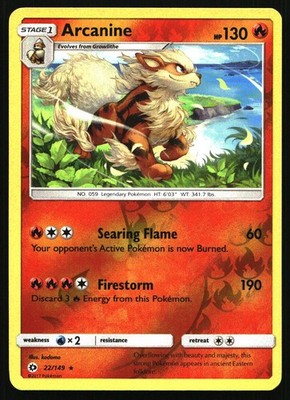 Arcanine Reverse Holo Holo Rare SM Base Set 22/149 NM