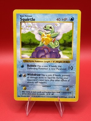 Pokémon TCG Base Set Shadowless Squirtle 63/102 Common Unlimited  EN 1999 40 HP