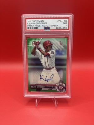 2017 Bowman Kelvin Gutierrez Green Parallel Paper Auto #23/99 RC Rookie PSA 7 Nm