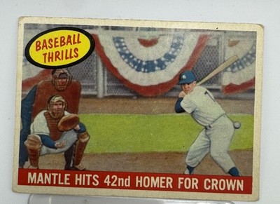 1959 Topps #461 Baseball Thrills Action Photos Mickey Mantle 42nd HR Crown