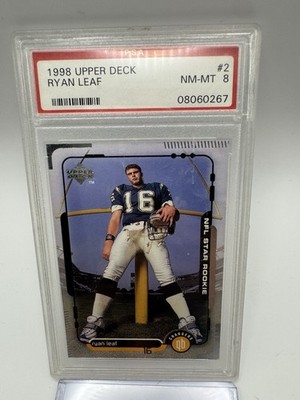 Upper Deck 1998 NFL Star Rookie Ryan Leaf #2 Rookie San Diego Chargers PSA 8